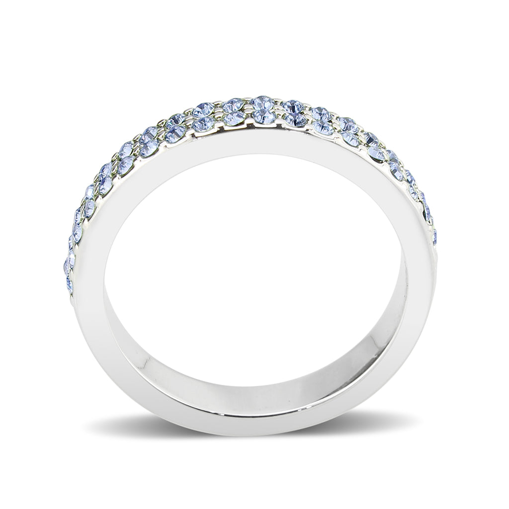 Rhodium Brass Ring with Top Grade Crystal in Aquamarine