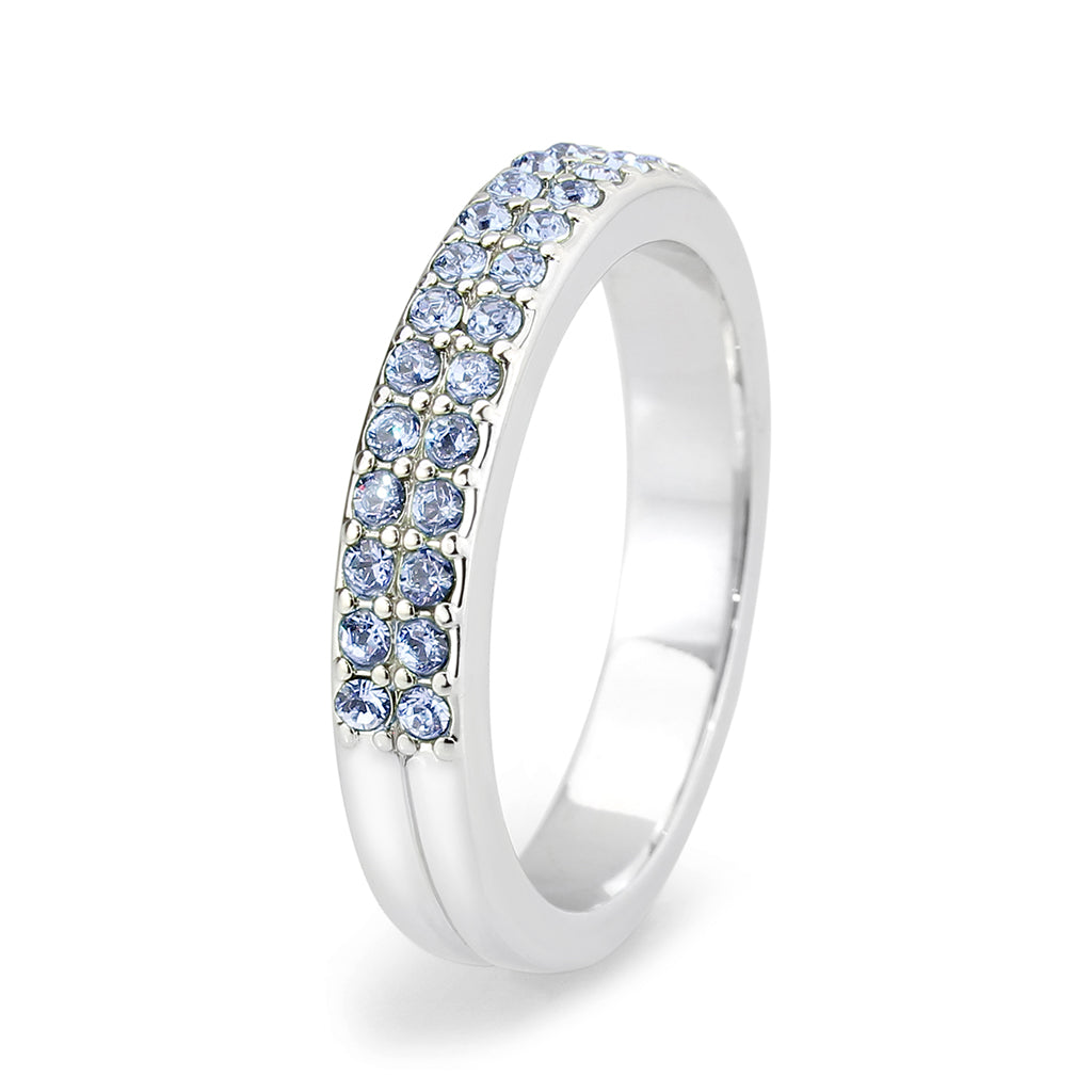Rhodium Brass Ring with Top Grade Crystal in Aquamarine