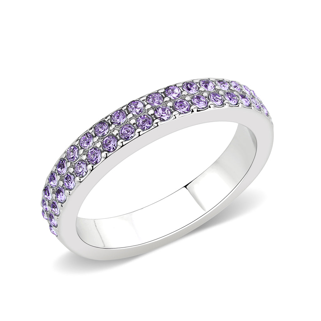 Rhodium Brass Ring with Top Grade Crystal in Tanzanite