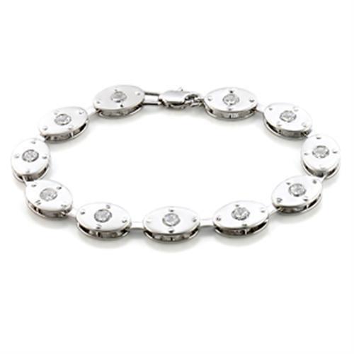 Matte Rhodium & Rhodium Brass Bracelet with AAA Grade CZ  in Clear