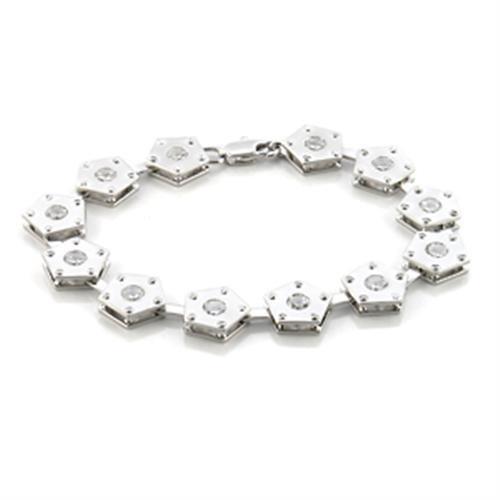 Matte Rhodium & Rhodium Brass Bracelet with AAA Grade CZ  in Clear