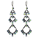 Antique Silver Brass Earrings with Top Grade Crystal  in Multi Color