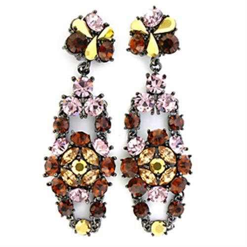 Ruthenium White Metal Earrings with Top Grade Crystal  in Multi Color