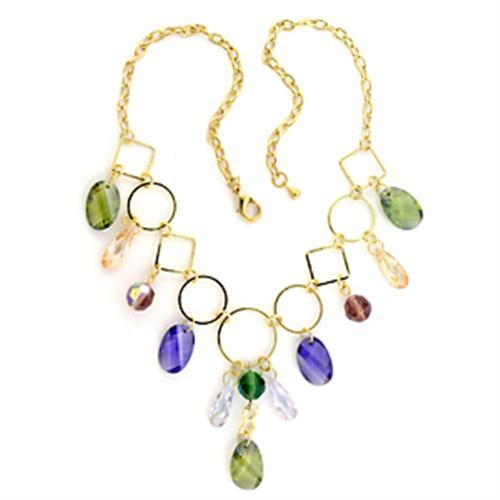 Gold Brass Necklace with AAA Grade CZ  in Multi Color