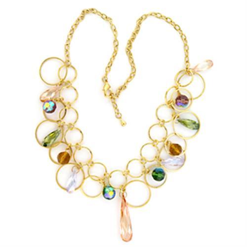 Gold Brass Necklace with AAA Grade CZ  in Multi Color