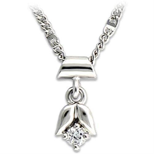 Rhodium Brass Chain Pendant with AAA Grade CZ  in Clear