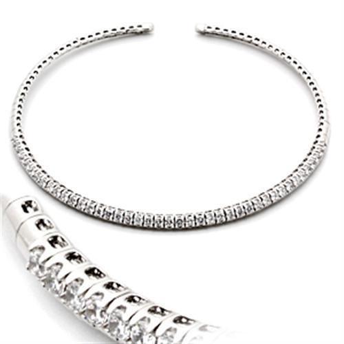 Rhodium Brass Necklace with AAA Grade CZ  in Clear