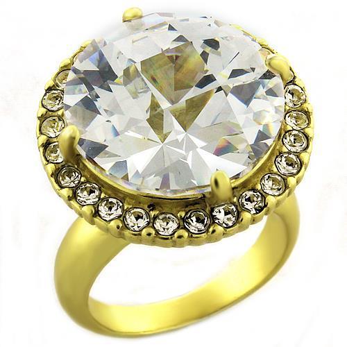 Matte Gold Brass Ring with AAA Grade CZ  in Clear