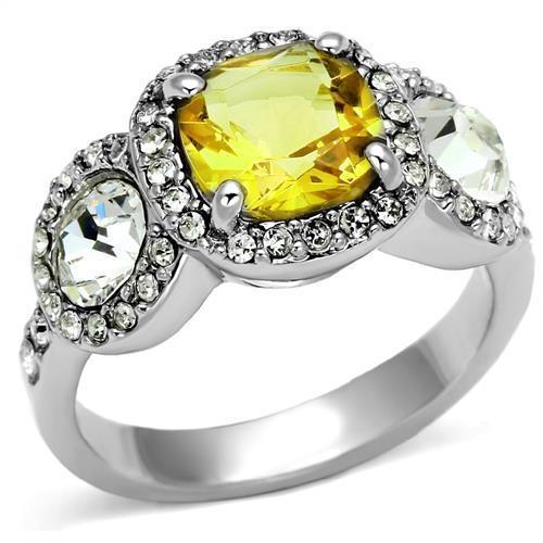 Rhodium Brass Ring with Synthetic Synthetic Glass in Citrine Yellow