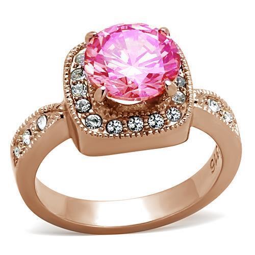 IP Rose Gold(Ion Plating) Brass Ring with AAA Grade CZ  in Light Rose