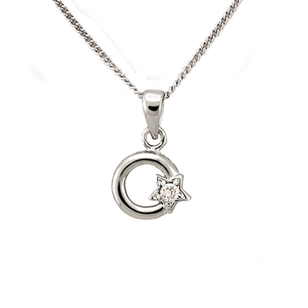 Rhodium Brass Chain Pendant with AAA Grade CZ  in Clear
