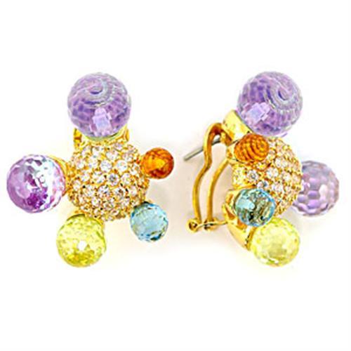 Gold Brass Earrings with AAA Grade CZ  in Multi Color