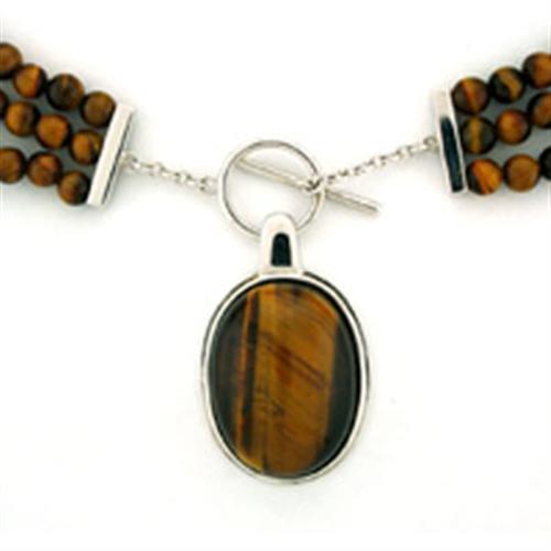 Rhodium 925 Sterling Silver Necklace with Semi-Precious Tiger Eye in Smoked Quartz
