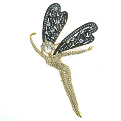 Gold Brass Brooches with Top Grade Crystal  in Clear