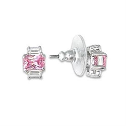 High-Polished 925 Sterling Silver Earrings with AAA Grade CZ  in Rose