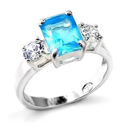 High-Polished 925 Sterling Silver Ring with Synthetic Spinel in Sea Blue