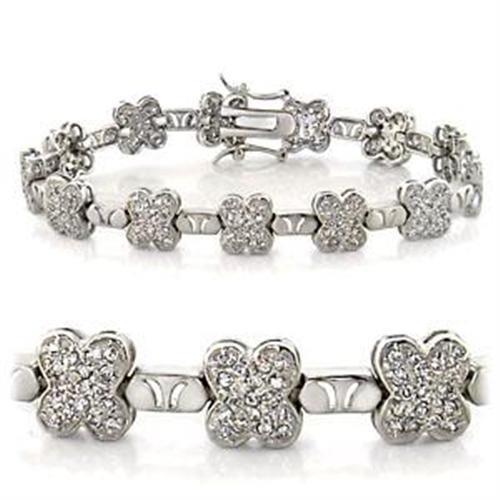 Rhodium Brass Bracelet with AAA Grade CZ  in Clear