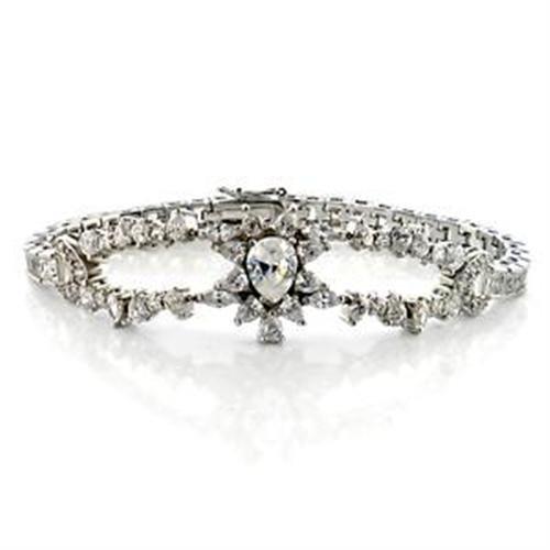 Rhodium Brass Bracelet with AAA Grade CZ  in Clear