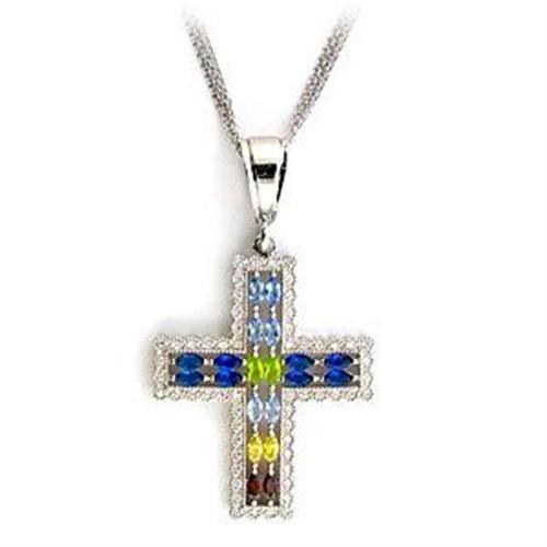 Rhodium 925 Sterling Silver Necklace with AAA Grade CZ  in Multi Color