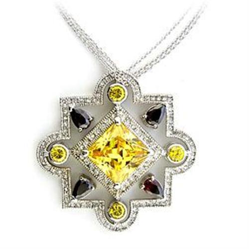 Rhodium 925 Sterling Silver Necklace with AAA Grade CZ  in Multi Color
