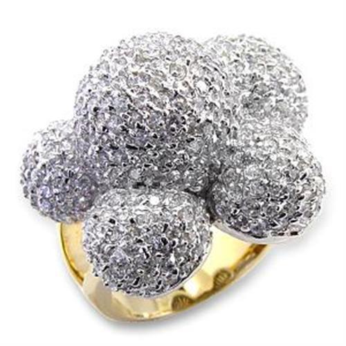 Gold+Rhodium Brass Ring with AAA Grade CZ  in Clear