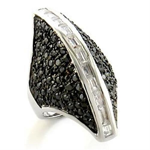 Rhodium + Ruthenium Brass Ring with AAA Grade CZ  in Jet