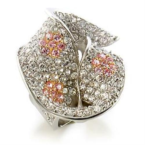 Gold+Rhodium Brass Ring with AAA Grade CZ  in Rose