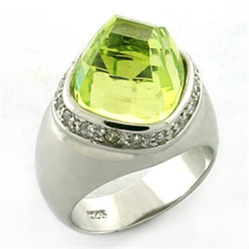 Rhodium 925 Sterling Silver Ring with AAA Grade CZ  in Apple Green color