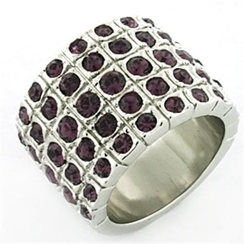 Rhodium Brass Ring with Top Grade Crystal  in Amethyst