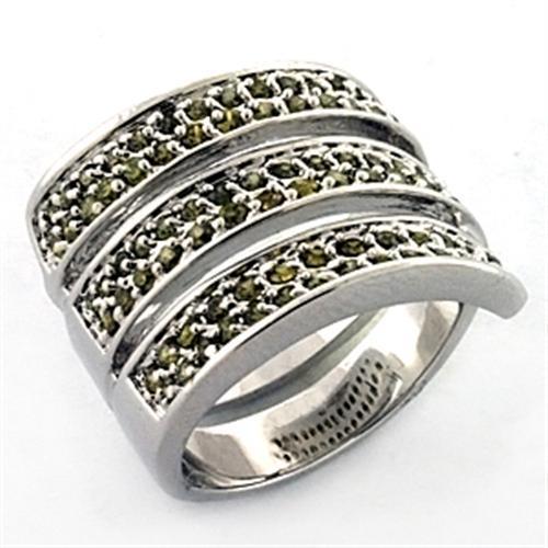 Rhodium Brass Ring with AAA Grade CZ  in Olivine color