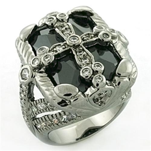 Rhodium + Ruthenium Brass Ring with AAA Grade CZ  in Jet