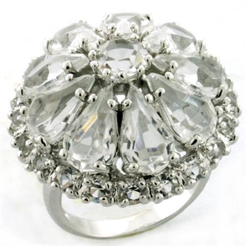 Rhodium Brass Ring with AAA Grade CZ  in Clear