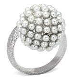 Rhodium Brass Ring with Synthetic Pearl in White