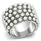 Rhodium Brass Ring with Synthetic Pearl in White