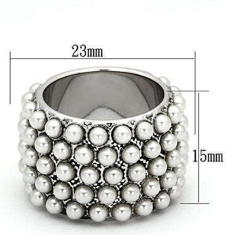 Rhodium Brass Ring with Synthetic Pearl in White