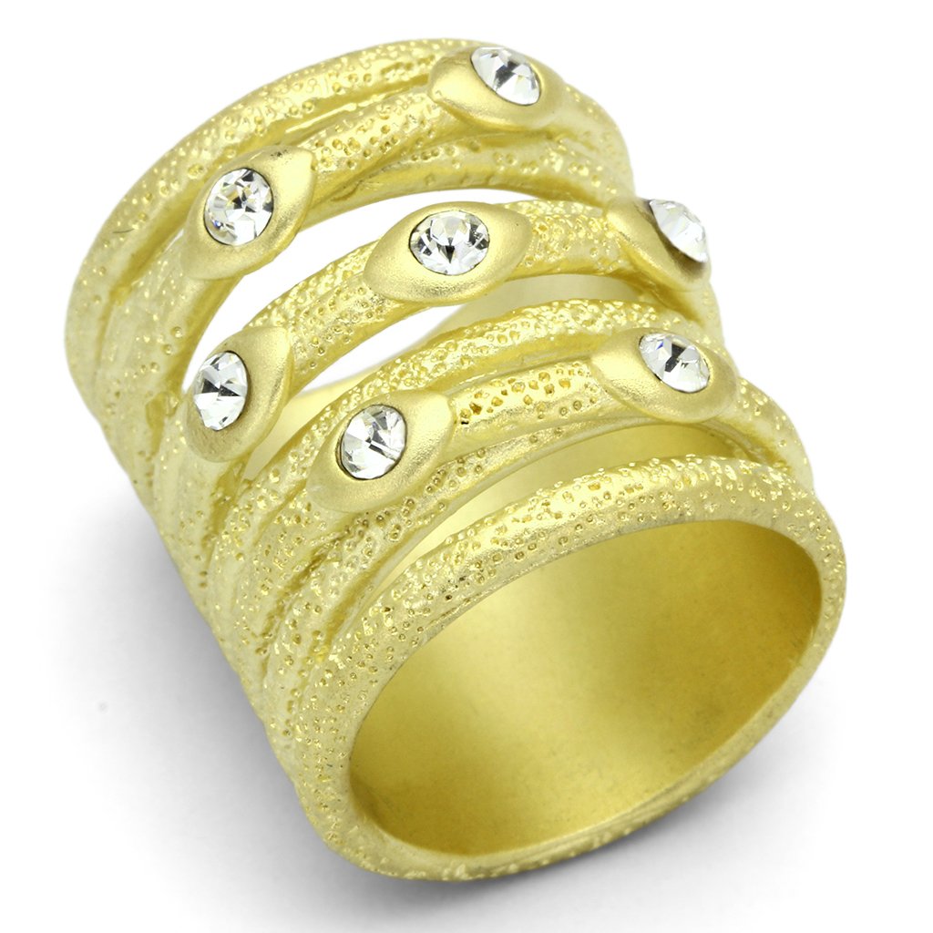 Matte Gold Brass Ring with Top Grade Crystal  in Clear