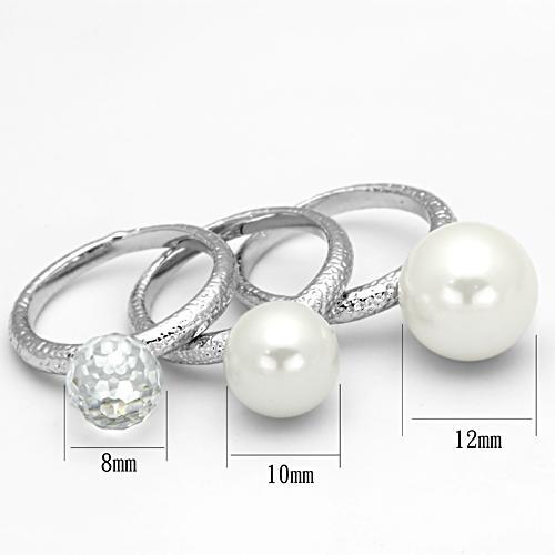 Rhodium Brass Ring with Synthetic Pearl in White