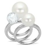 Rhodium Brass Ring with Synthetic Pearl in White