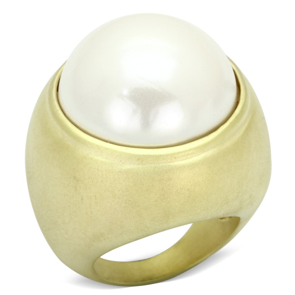 Matte Gold Brass Ring with Synthetic Pearl in White