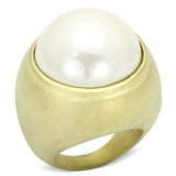 Matte Gold Brass Ring with Synthetic Pearl in White