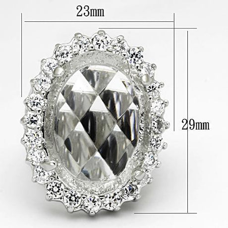 Rhodium Brass Ring with Synthetic Synthetic Glass in Clear
