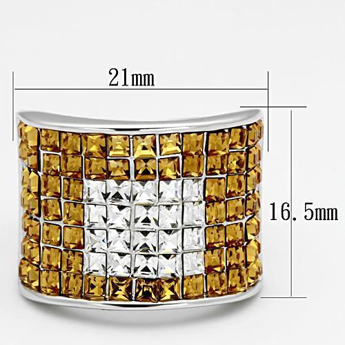 Rhodium Brass Ring with Top Grade Crystal  in Topaz