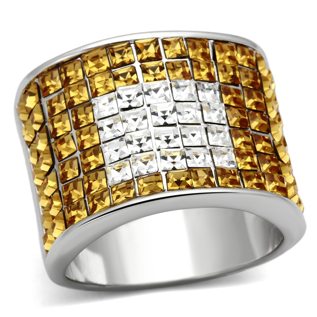 Rhodium Brass Ring with Top Grade Crystal  in Topaz