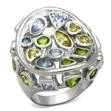 Rhodium Brass Ring with Assorted  in Multi Color