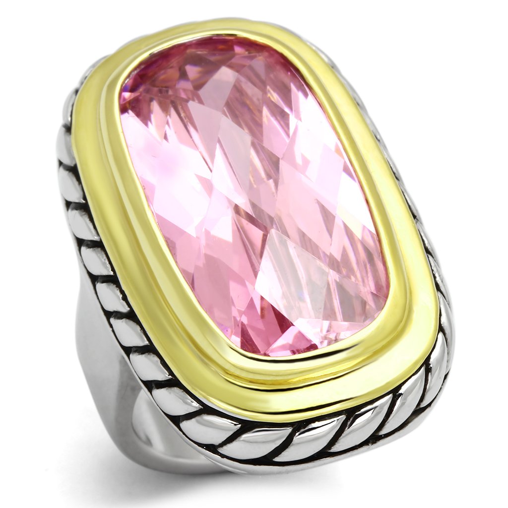 Reverse Two-Tone Brass Ring with AAA Grade CZ  in Rose