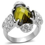 Rhodium Brass Ring with AAA Grade CZ  in Olivine color