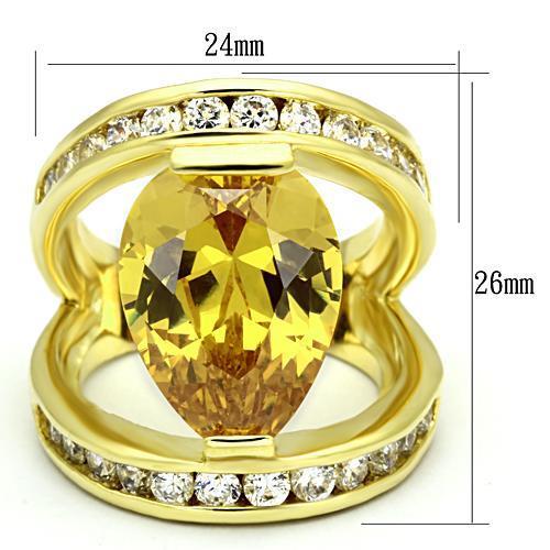 Gold Brass Ring with AAA Grade CZ  in Topaz