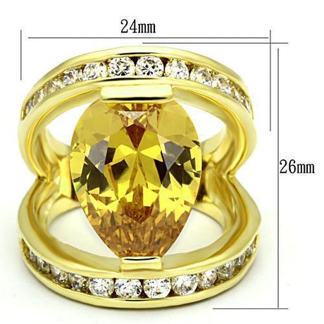 Gold Brass Ring with AAA Grade CZ  in Topaz