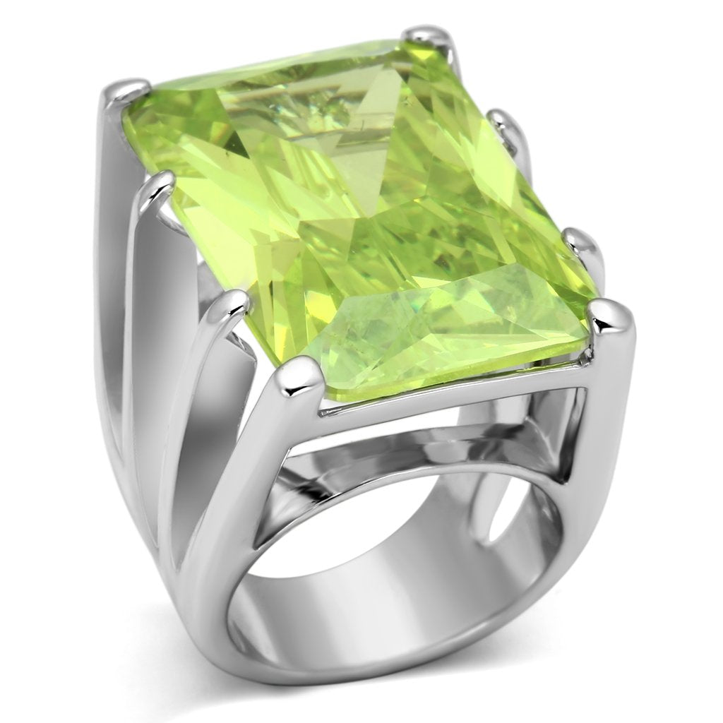Rhodium Brass Ring with AAA Grade CZ  in Apple Green color