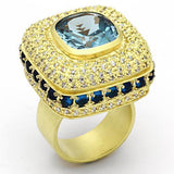 Matte Gold Brass Ring with Synthetic Spinel in London Blue